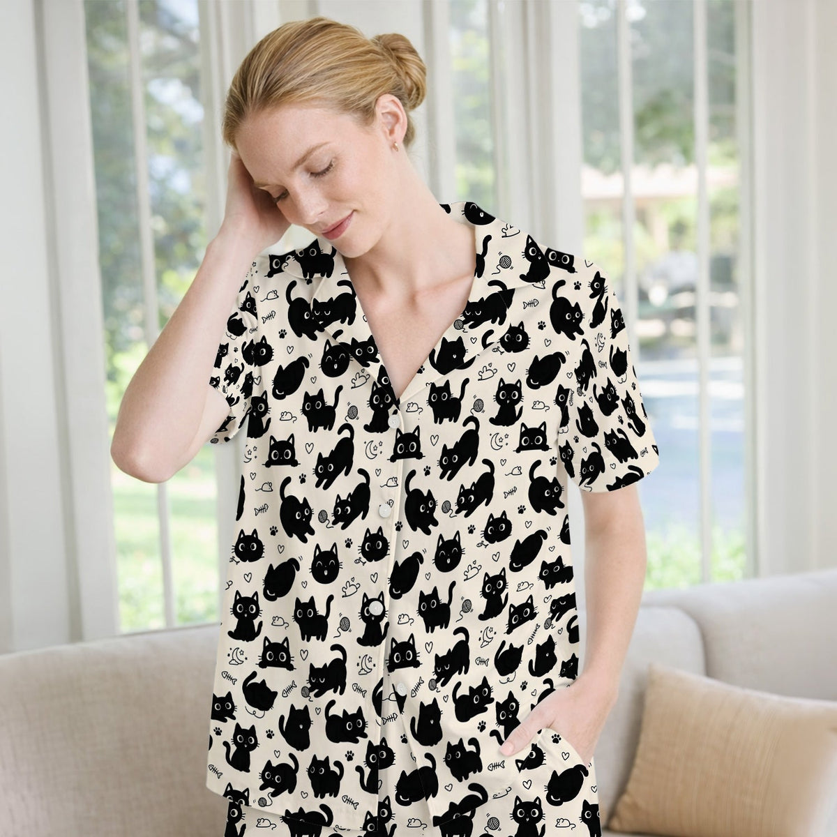 Playful Black Cat Pajama Set