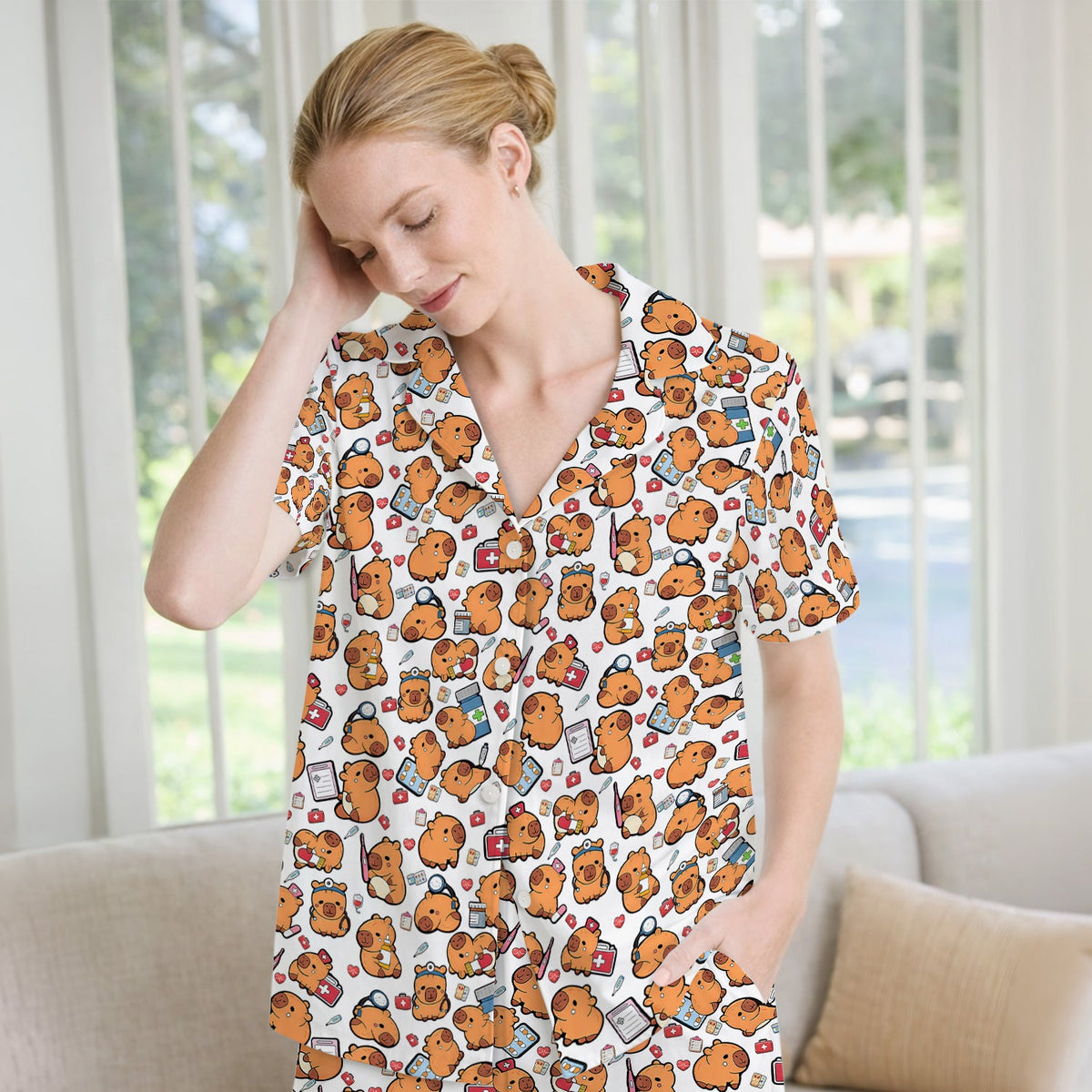 Capybara Stethoscope Medical Tools Nurse Pajama Set
