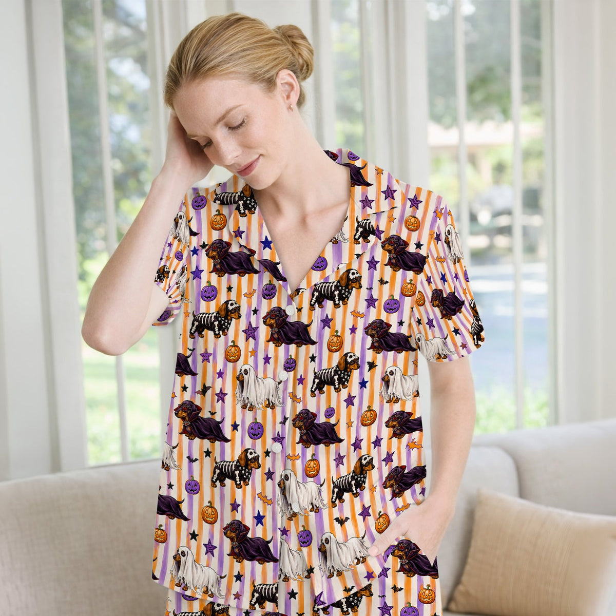 Dachshund Stripe Pajama Set - Halloween Gift For Nurse