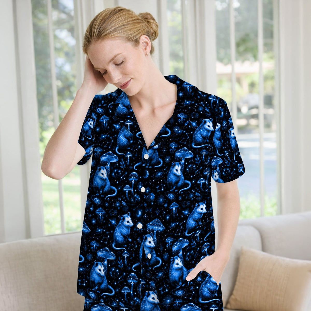 Celestial Blue Opossum Mushroom Nurse Pajama Set