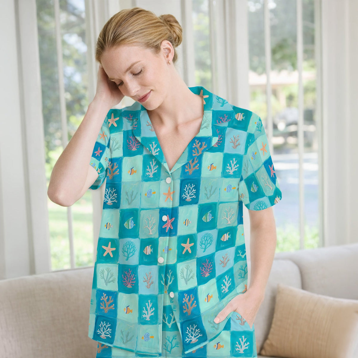 Ocean Coral Fish Starfish Nurse Pajama Set