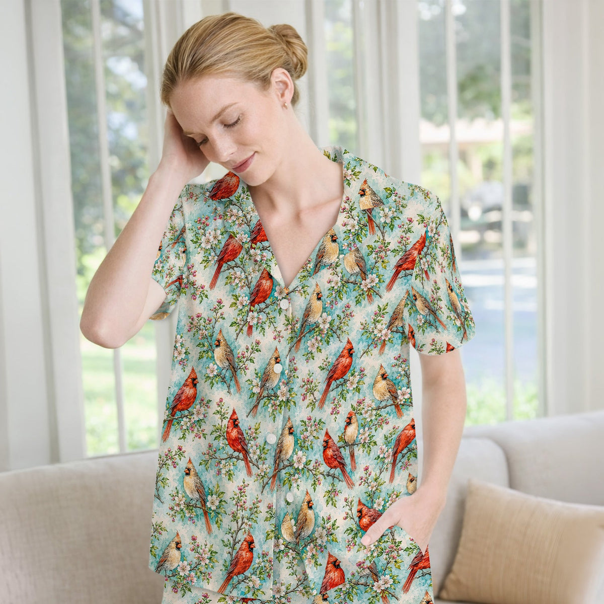 Cardinal Blossom Branch Nurse Pajama Set