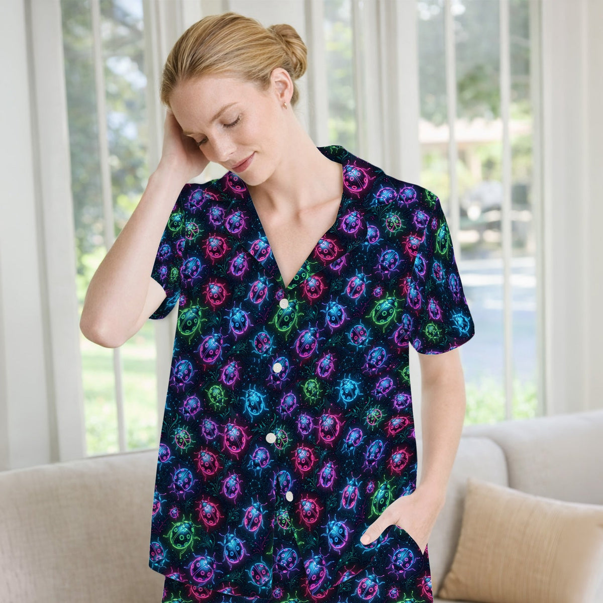 Colorful Neon Ladybug Pajama Set