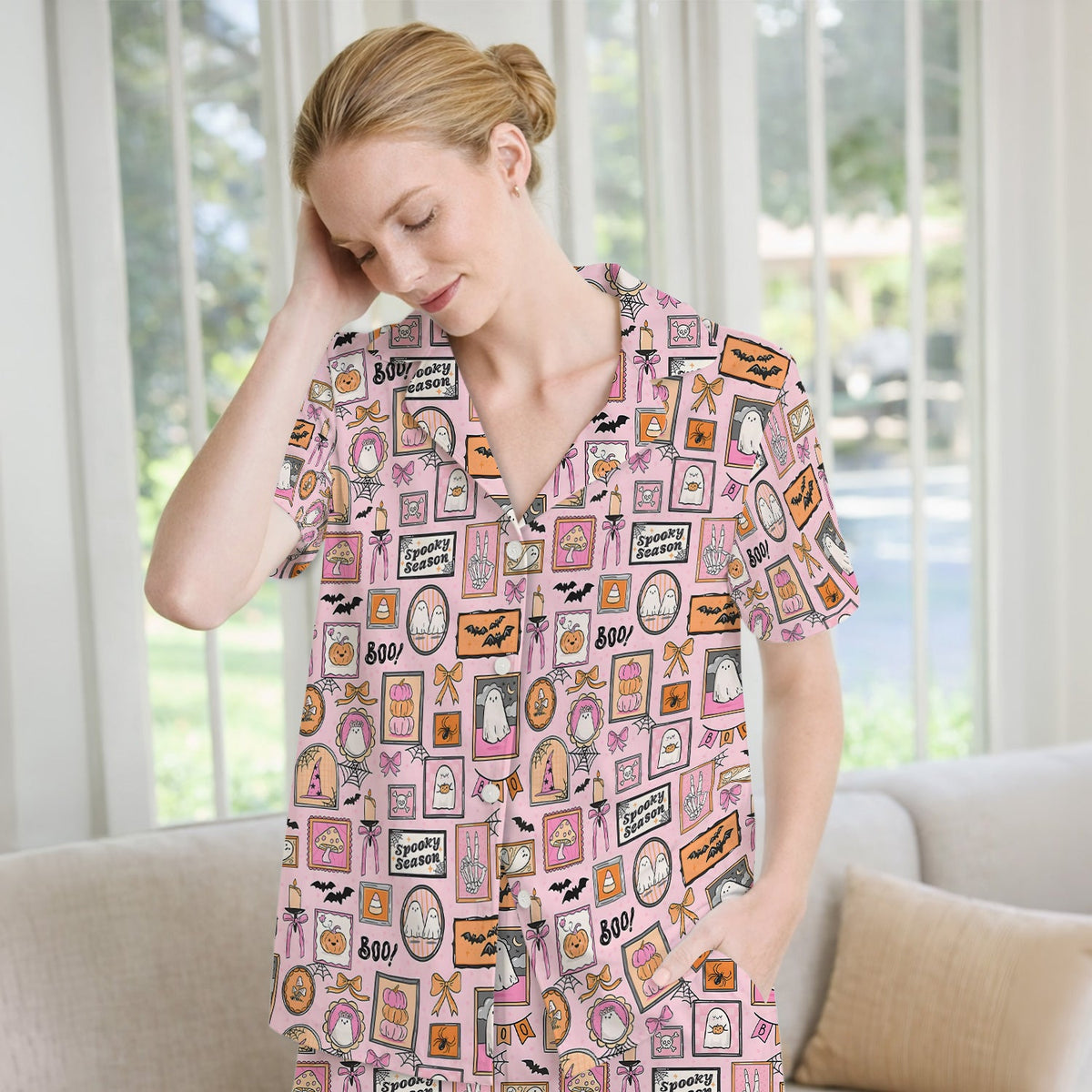 Pink Halloween Ghost Gallery Pajama Set