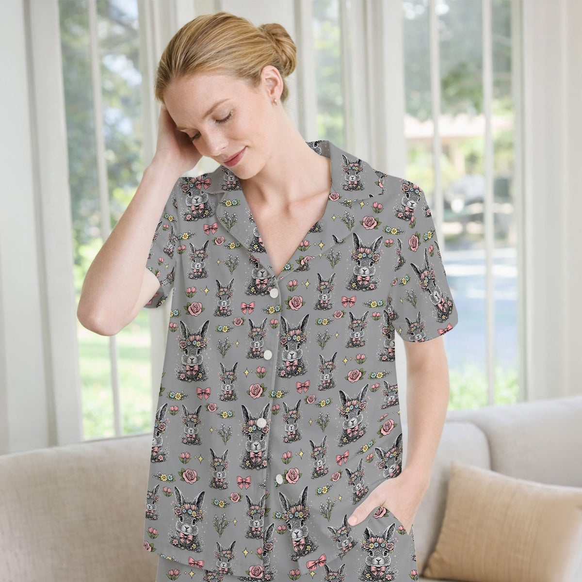 Vintage Floral Bunny Pajama Set - Easter Gift For Nurse