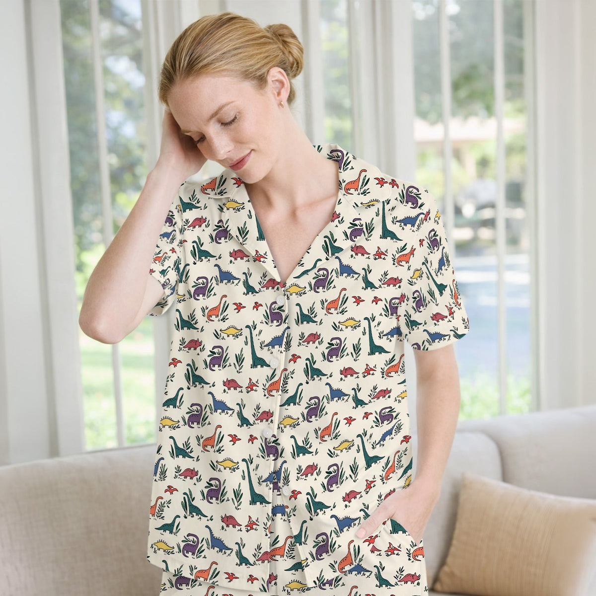 Dinosaur Leafy Garden Nurse Pajama Set
