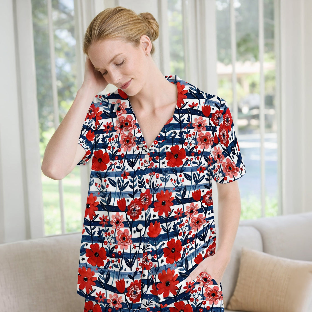 Red Poppy Navy Stripe Pajama Set