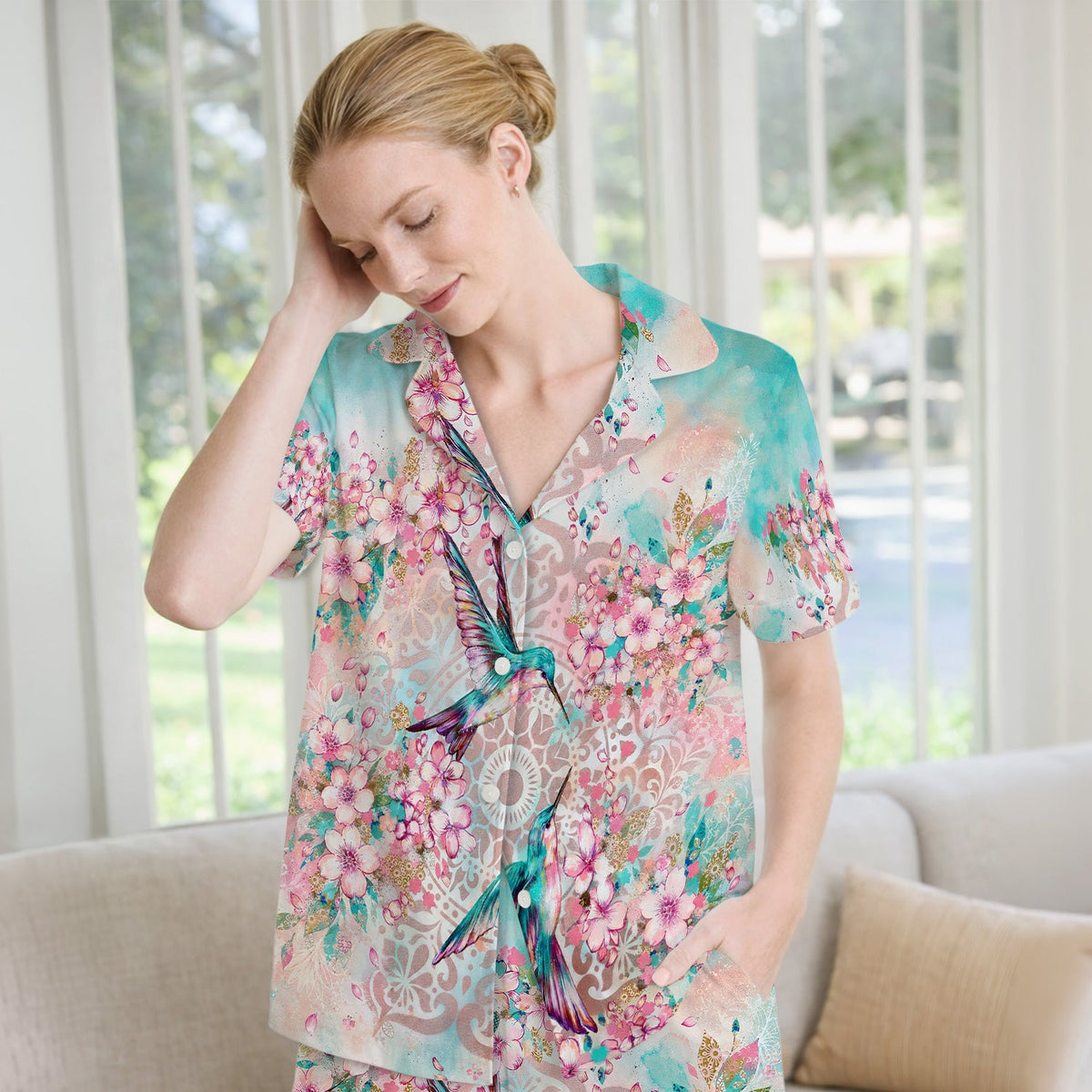 Hummingbird Cherry Blossom Nurse Pajama Set
