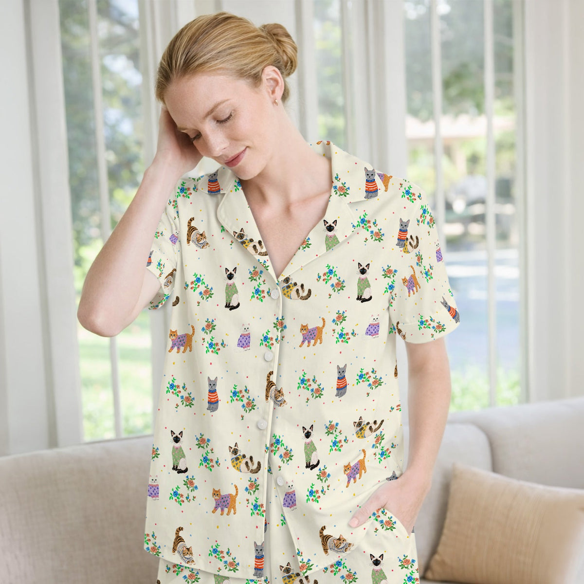 Watercolor Cat Nurse Pajama Set