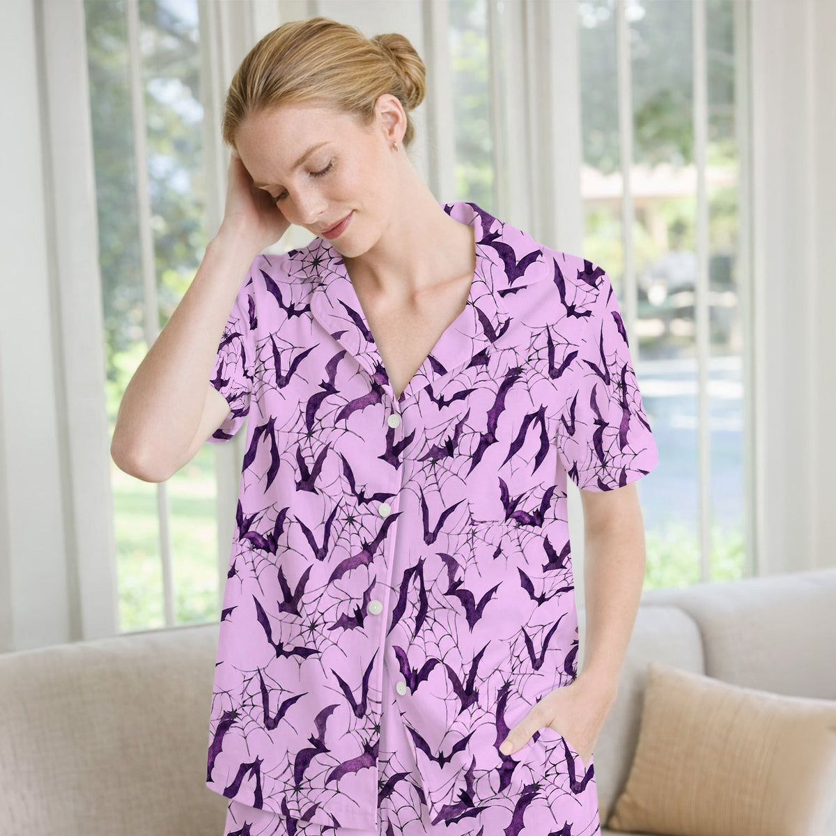 Bat with Spider Web Pajama Set - Halloween Gift For Nurse
