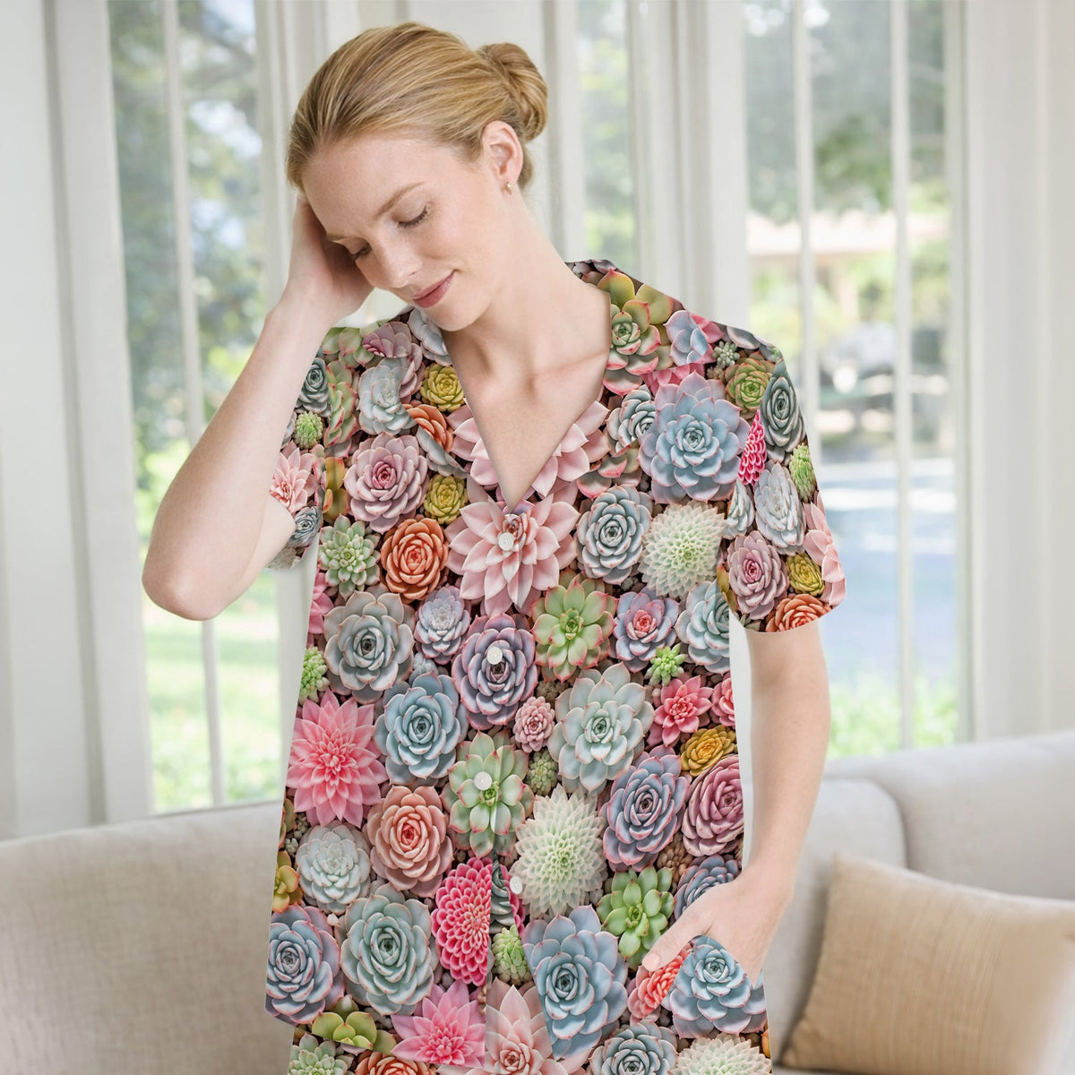 Pastel Succulent Blossom Pajama Set