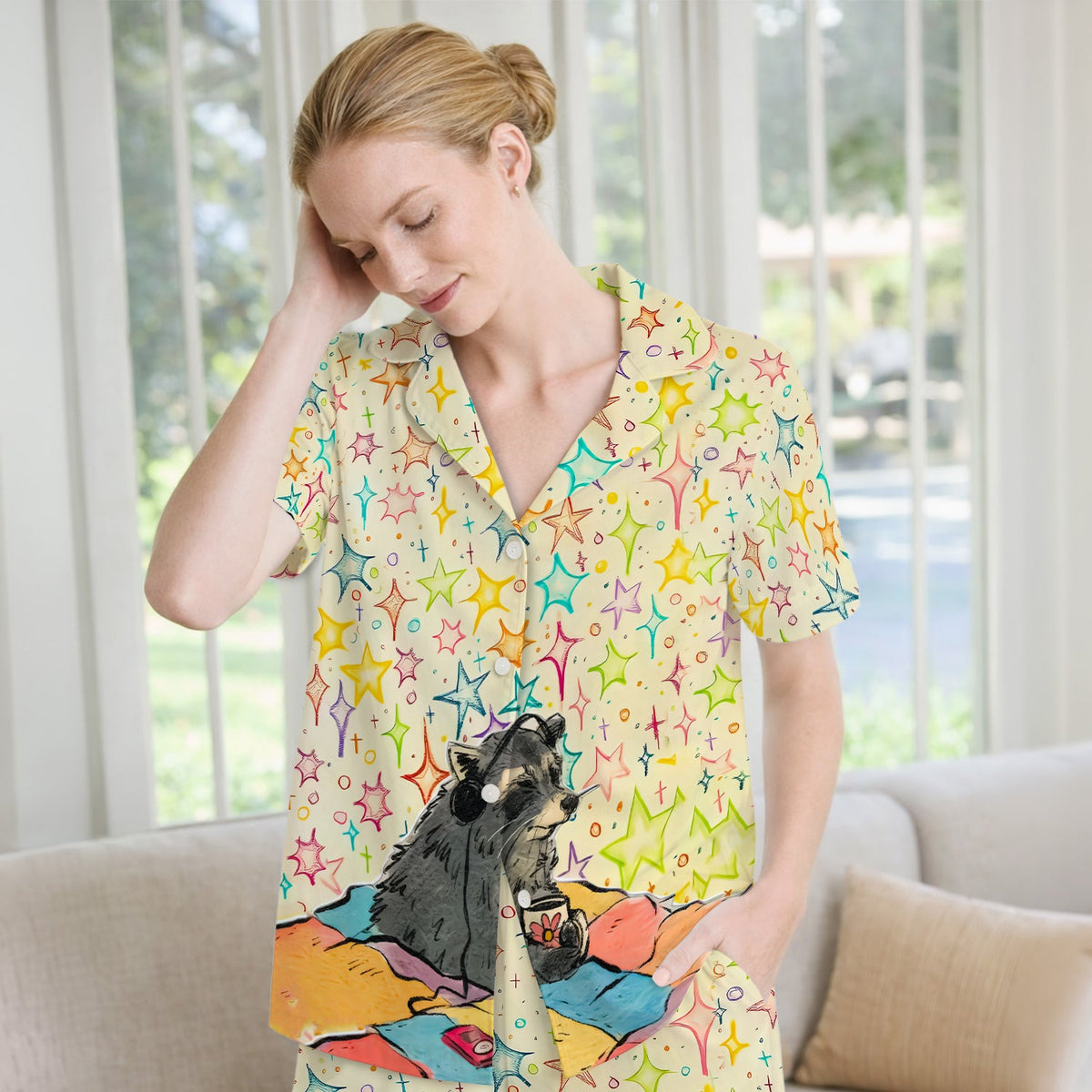 Chill Raccoon Starry Music Pajama Set