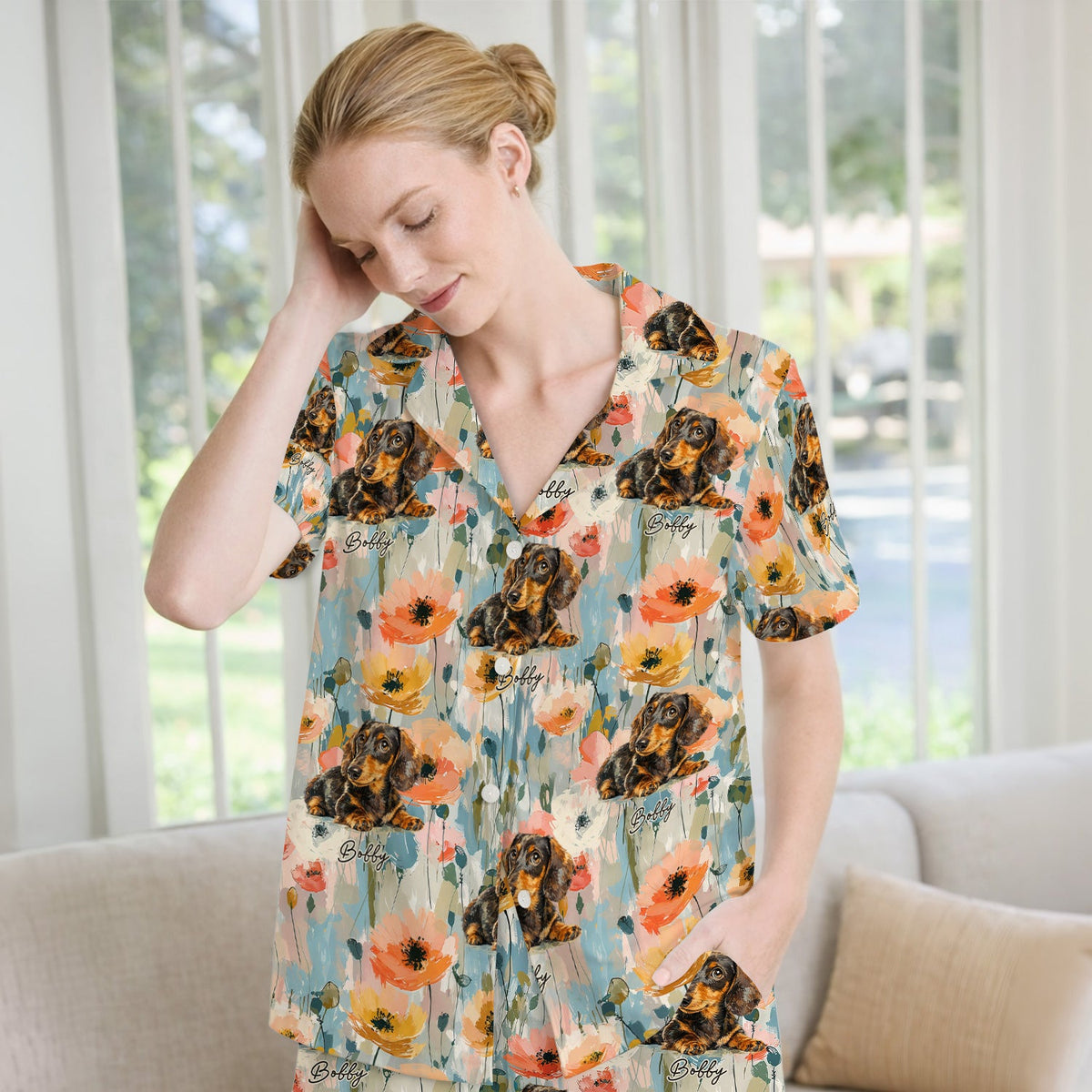 Personalized Dachshund Photo Floral Pajama Set