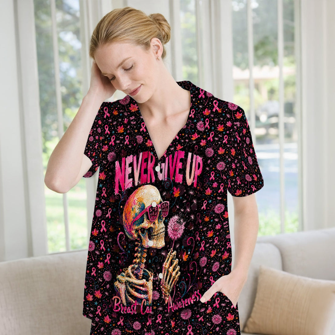 Breast Cancer Awareness Skeleton Pajama Set