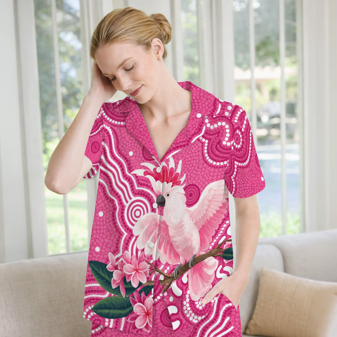 Pink Cockatoo Floral Dot Pajama Set