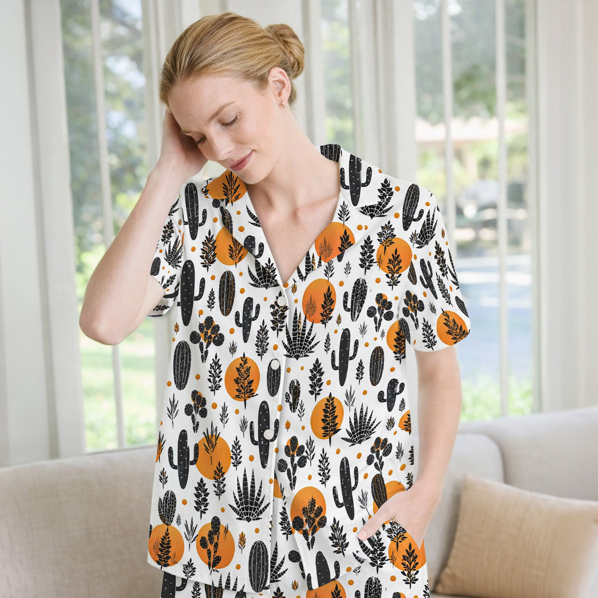 Desert Cactus Orange Sun Nurse Pajama Set