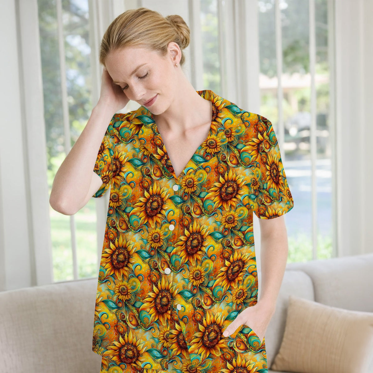 Sunflower Swirl Floral Pajama Set