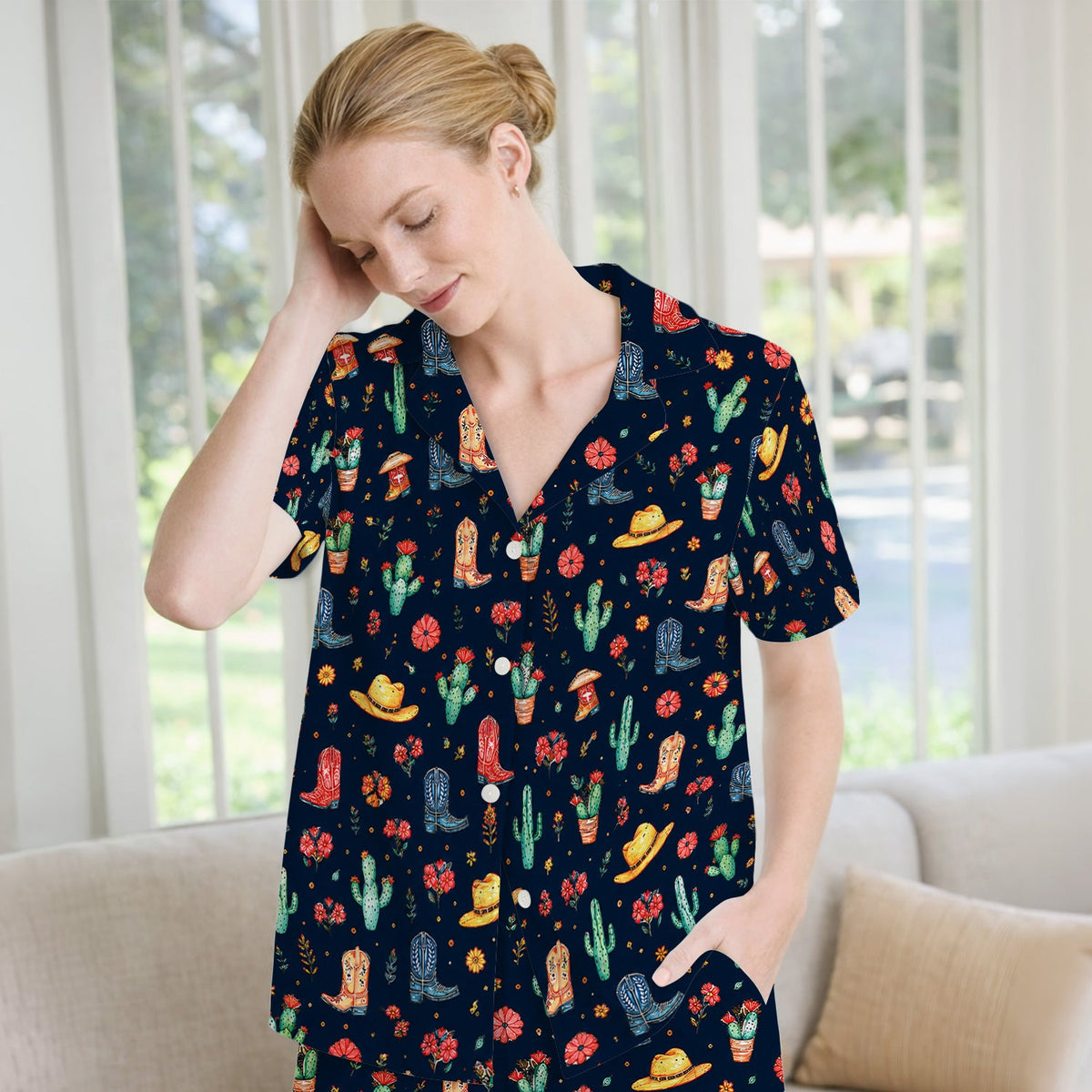 Whimsical Western Cactus Boots Pajama Set