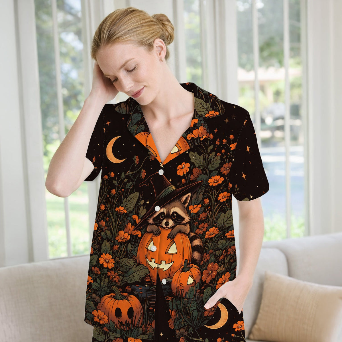 Spooky Raccoon Print Pajama Set
