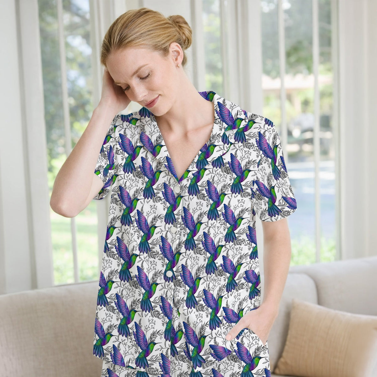 Colorful Hummingbird Botanical Pajama Set
