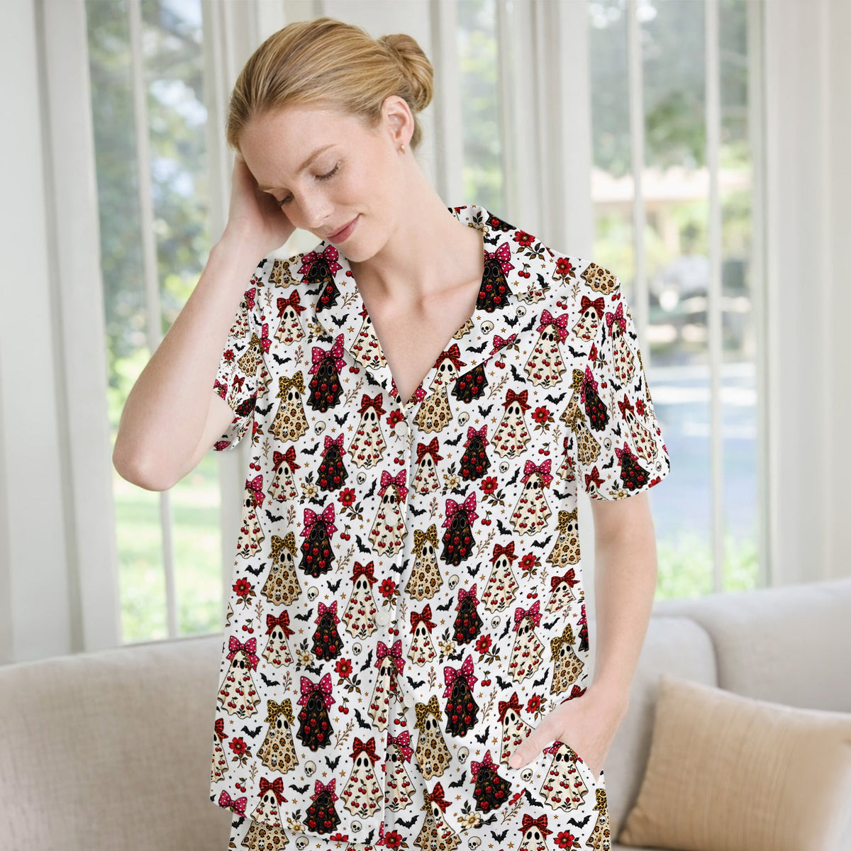 Spooky Ghost Pattern Pajama Set