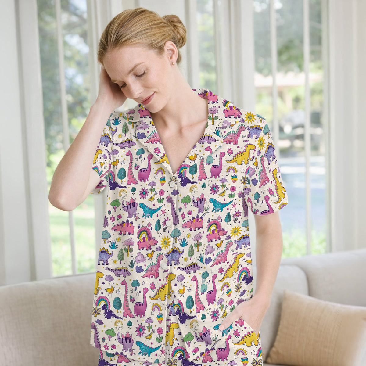 Dinosaur Rainbow Nurse Pajama Set