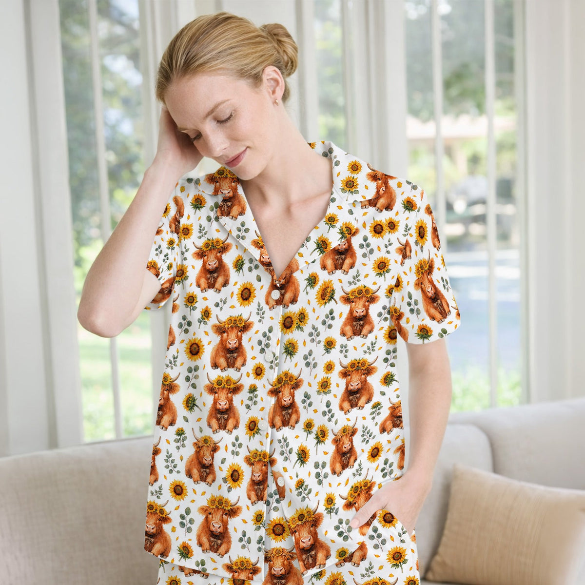 Rustic Highland Cow Floral Pajama Set