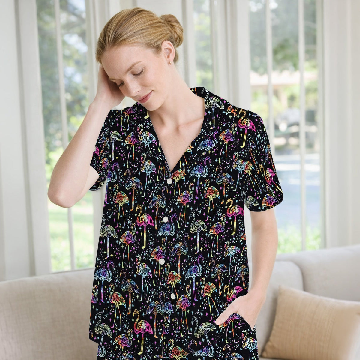 Neon Flamingo Starry Night Pajama Set
