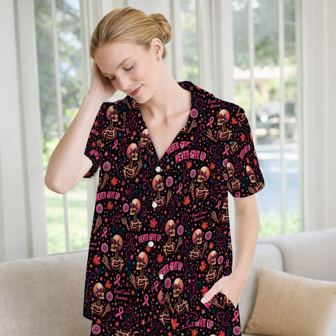 Breast Cancer Awareness Skeletons Nurse Pajama Set