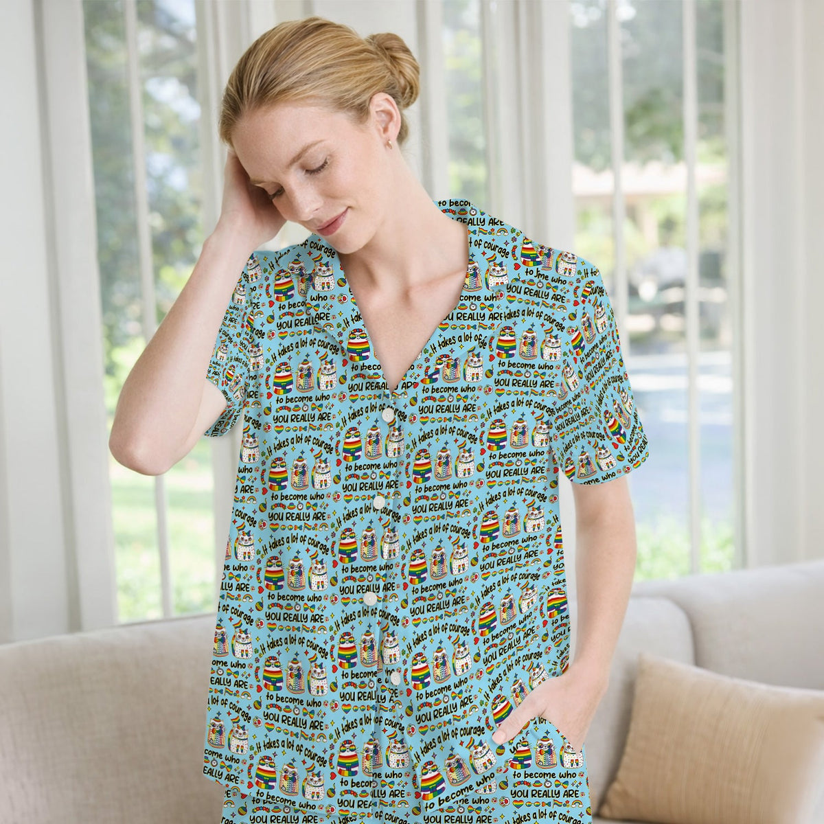 Nurse Rainbow Cat Courage Pajama Set