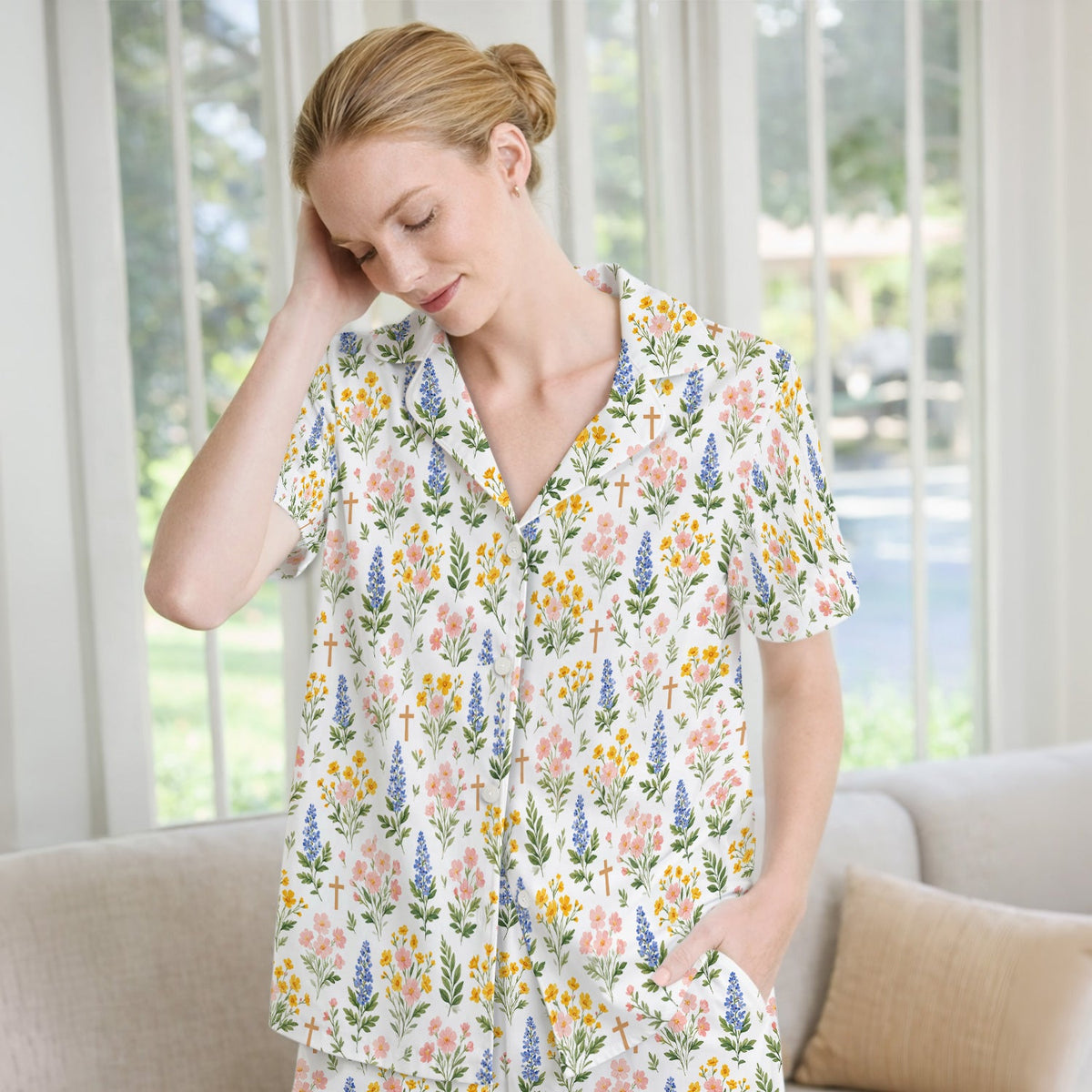 Pastel Floral Cross Nurse Pajama Set
