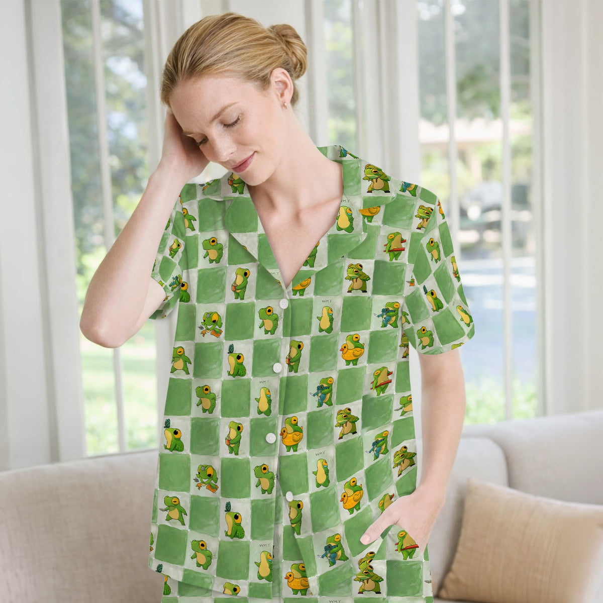 Frog Duck Checkerboard Pajama Set