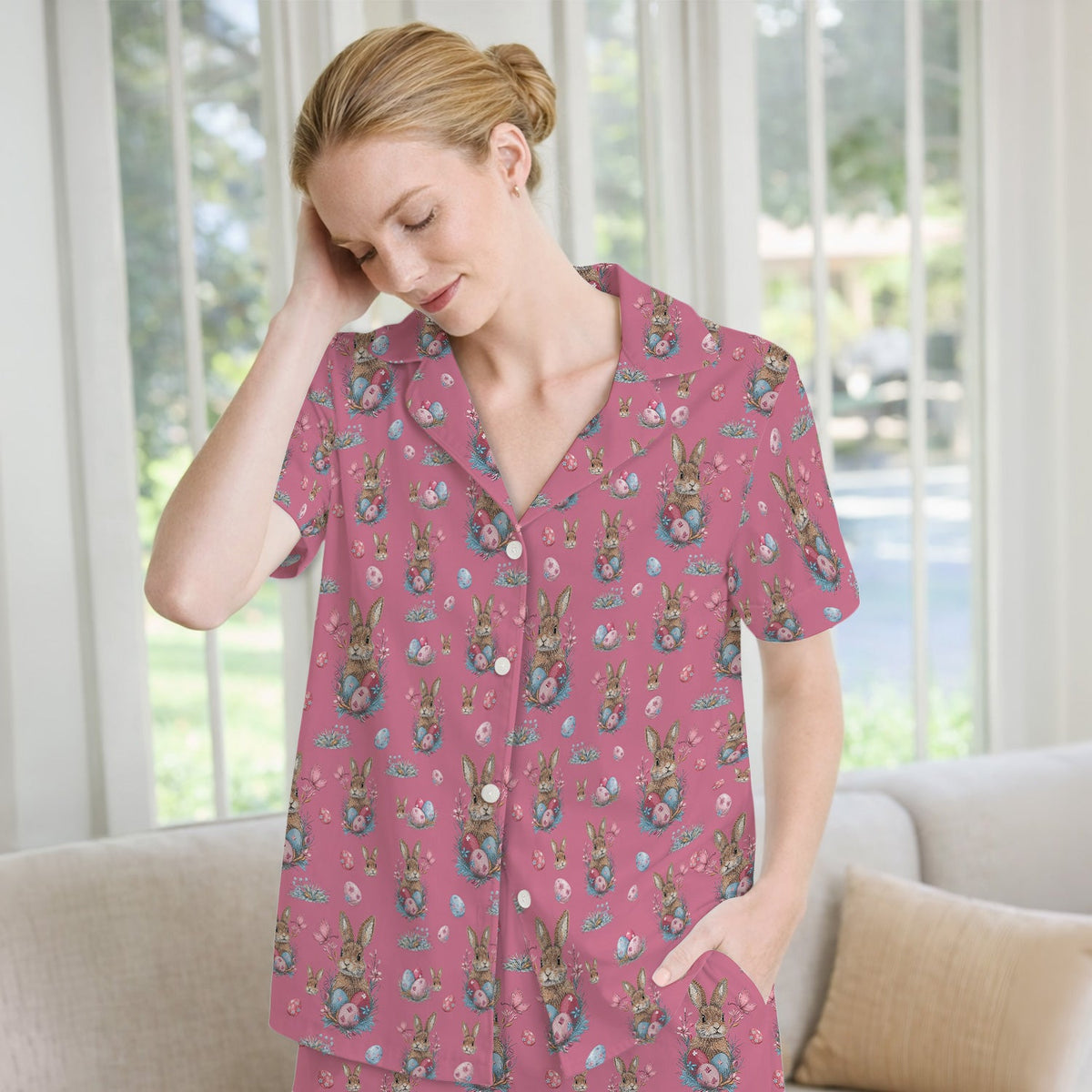 Pastel Easter Bunny Nest Nurse Pajama Set