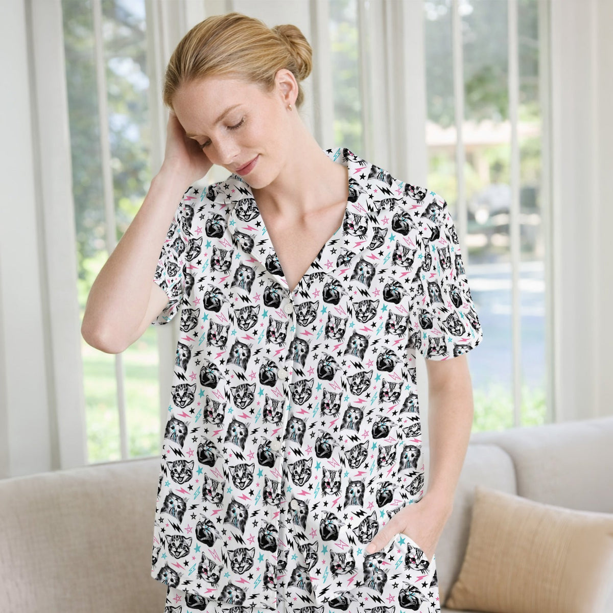 Cat Faces Lightning Pajama Set