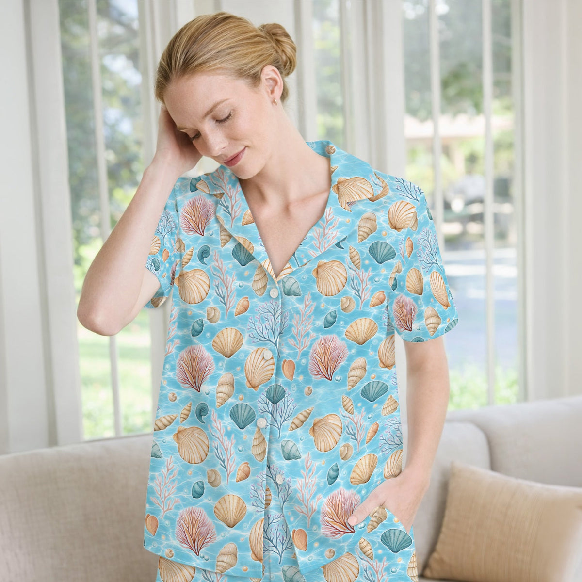 Coastal Seashell And Coral Reef Pajama Set