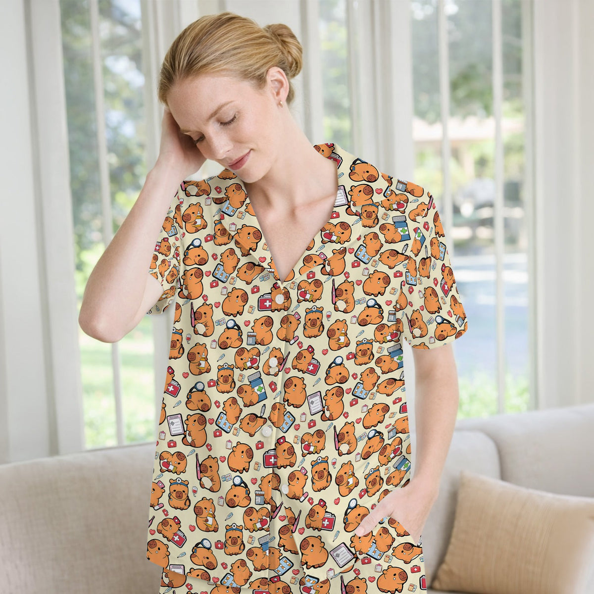 Capybara Stethoscope Medical Tools Nurse Pajama Set