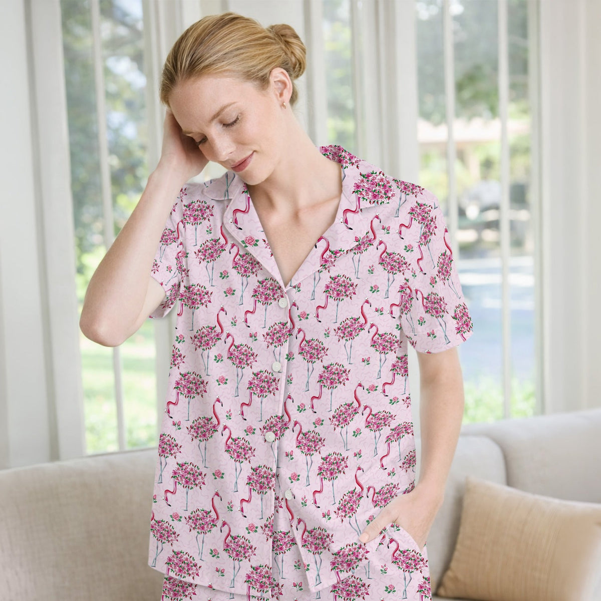 Pink Flamingo Floral Pajama Set