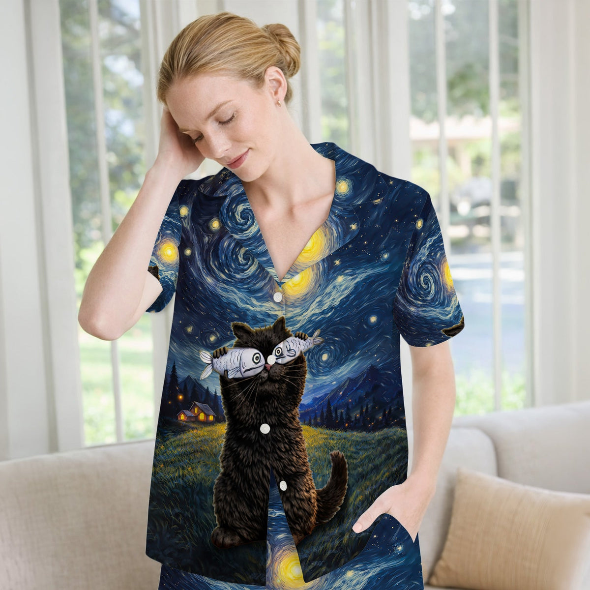 Starry Night Cat Pajama Set