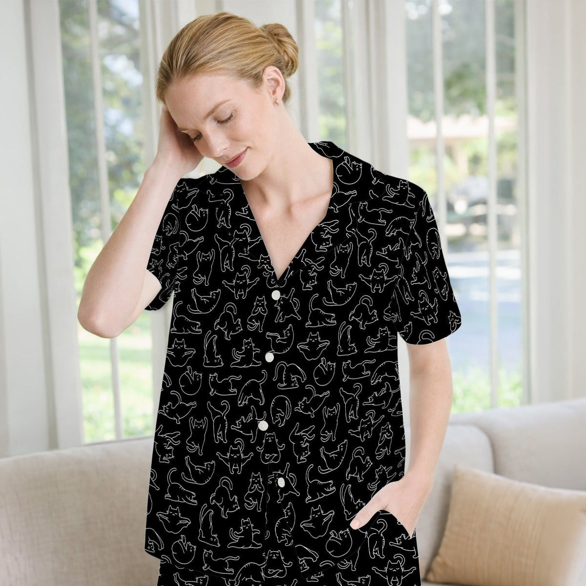 Cat Outline Playing Nurse Pajama Set