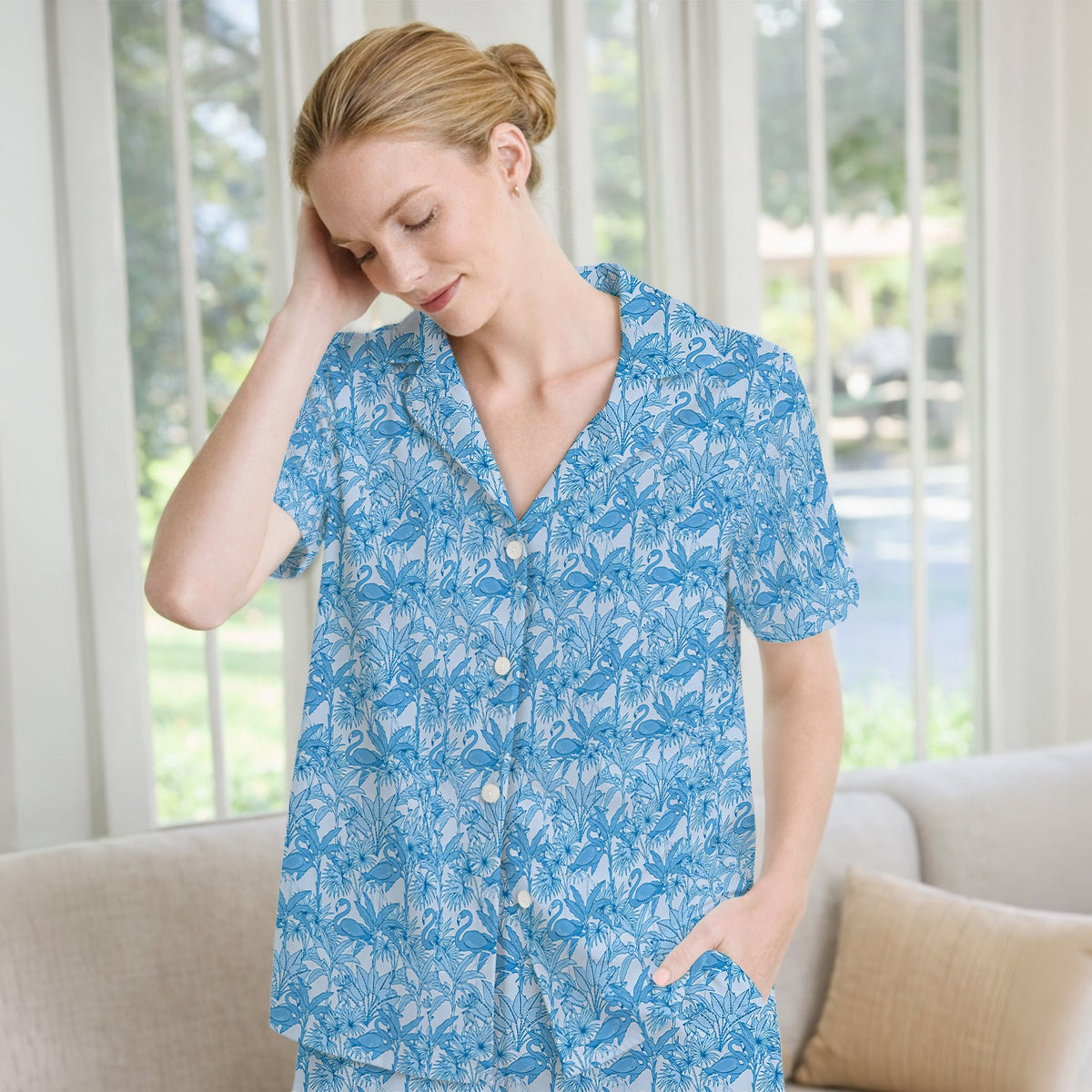 Tropical Flamingo Palm Leaves Pajama Set