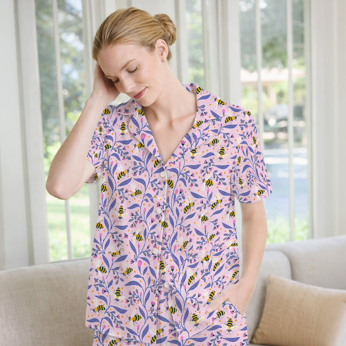 Cute Bumble Bee Floral Pajama Set