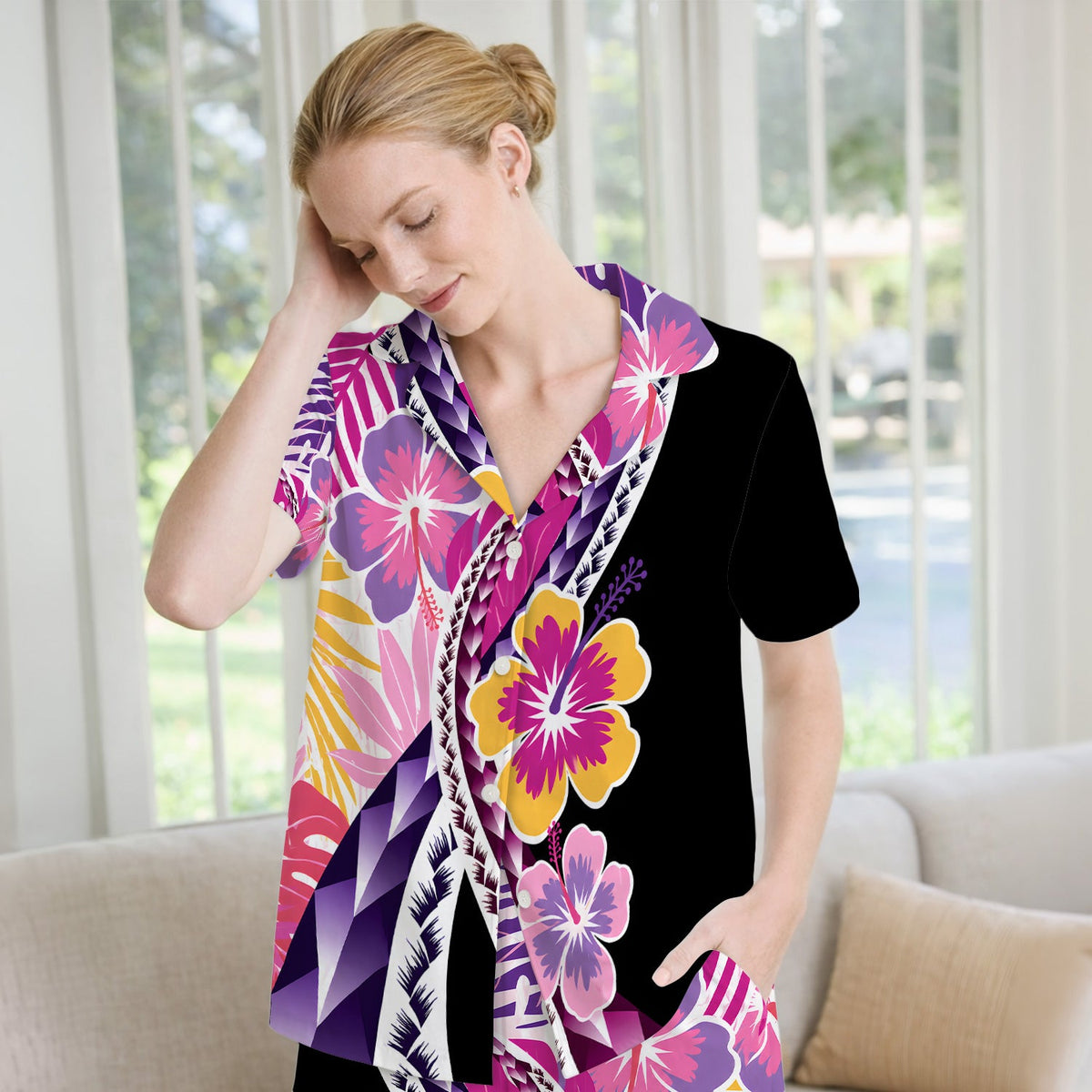 Tropical Hibiscus Leaf Nurse Pajama Set