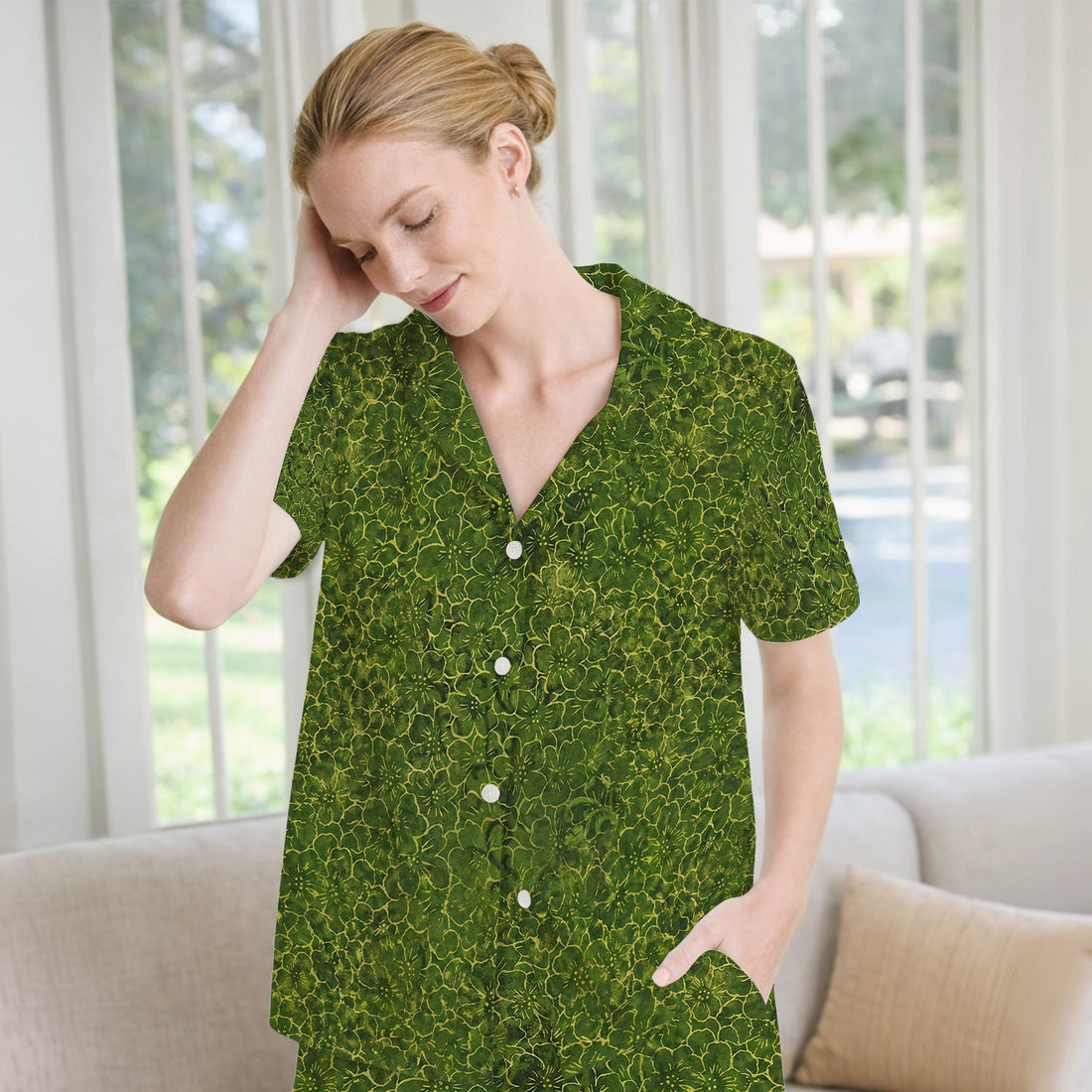 Green Floral Blossom Pajama Set