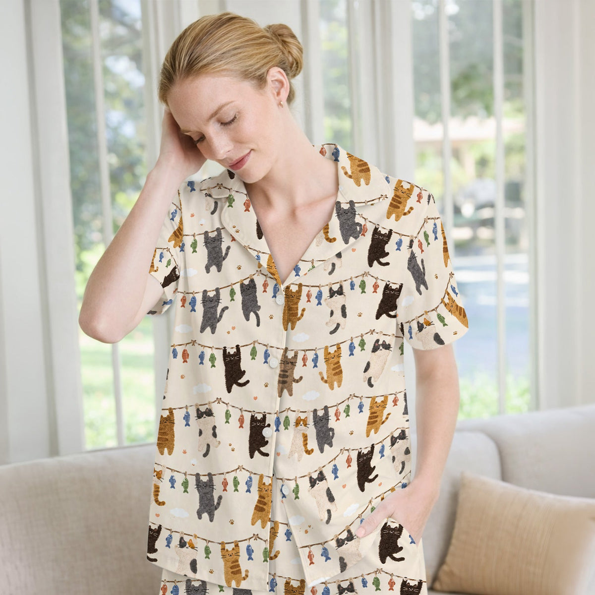 Hanging Cat Fishline Pajama Set