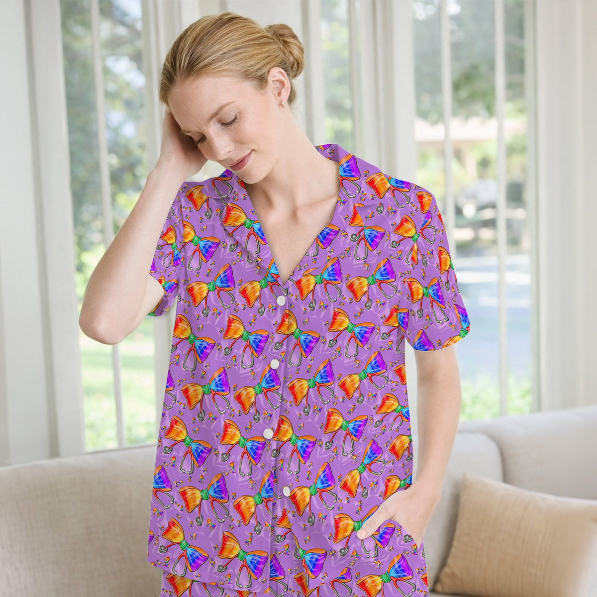 Colorful Rainbow Bow Stethoscope Pajama Set