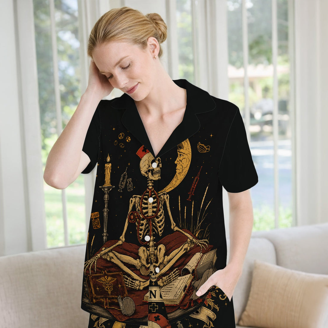 Breast Cancer Skeleton Nurse Pajama Set
