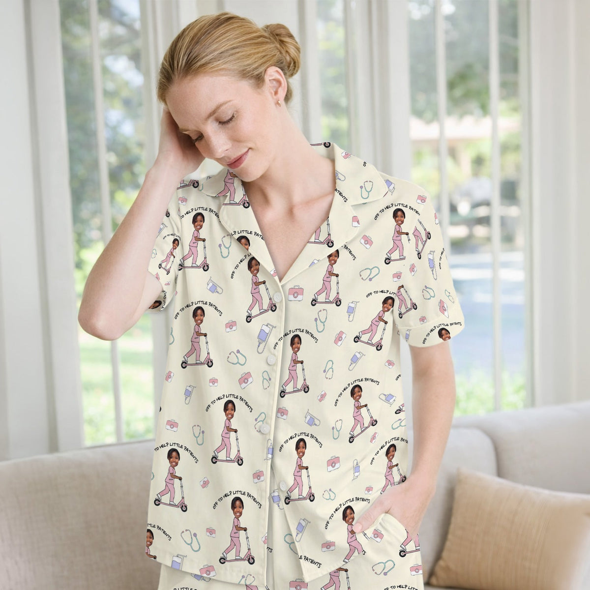Personalized Pediatric Nurse Scooter Face Pajama Set