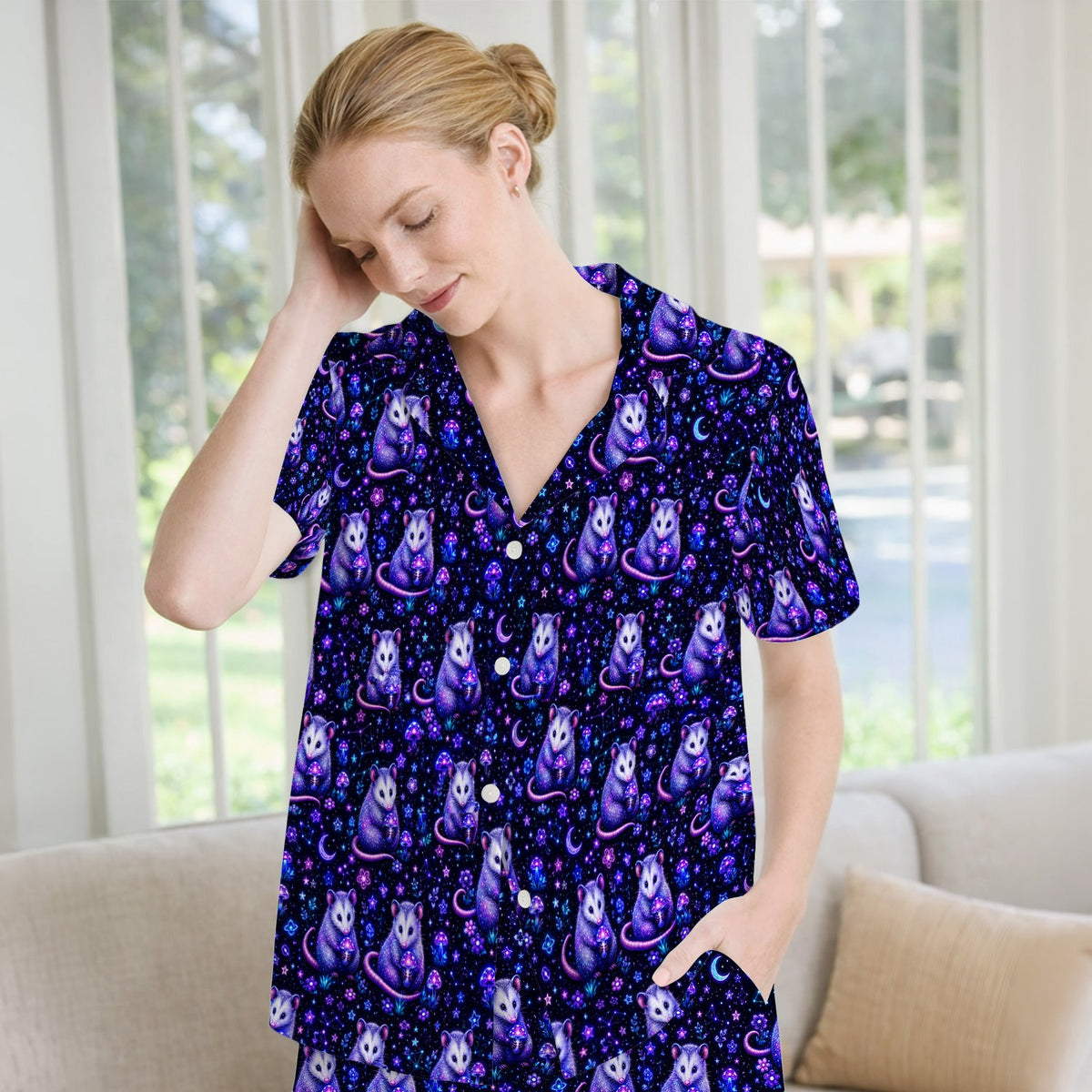 Neon Opossum Mushroom Galaxy Nurse Pajama Set