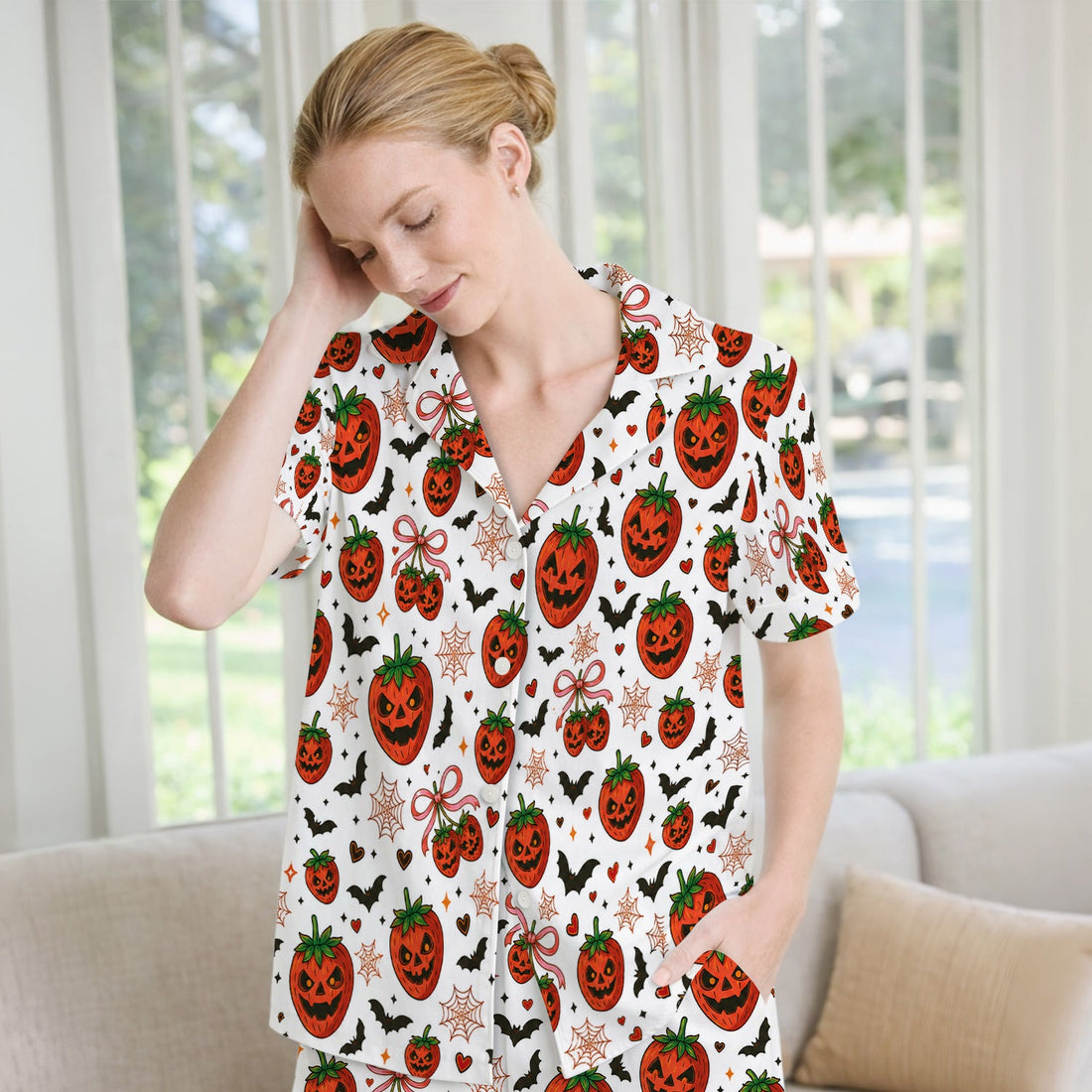 Sweet Halloween Strawberry Jack O Lanterns Pajama Set
