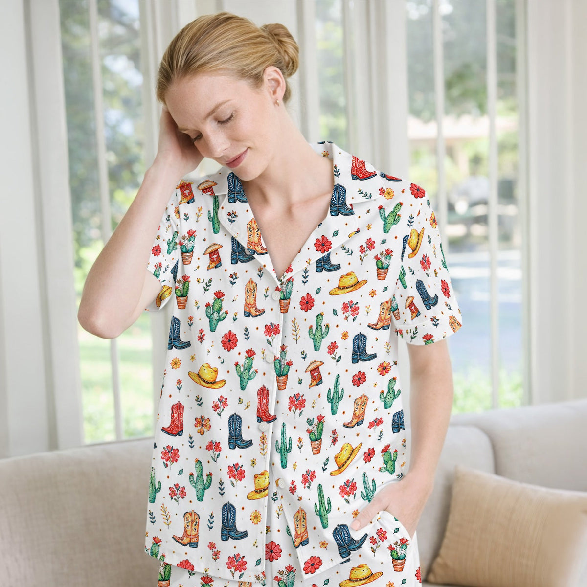 Whimsical Western Cactus Boots Pajama Set